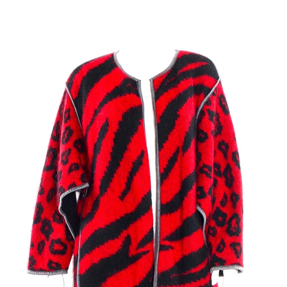 Mohair red/black multi animal print sweater by Escada - Picture 1 of 11